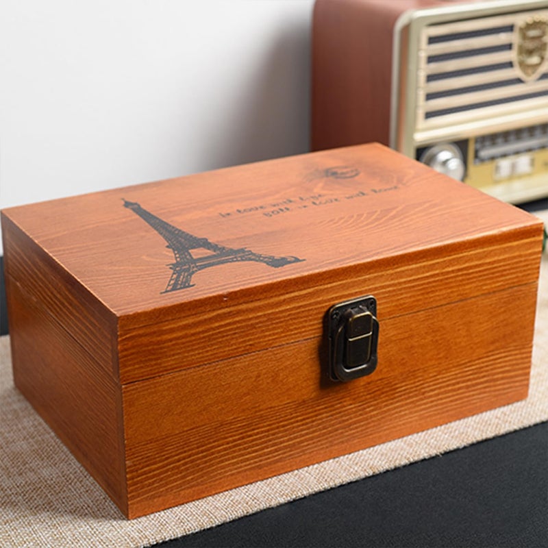 VKSG Vintage Wooden Storage Box with Hinged Lid Decorative Wood Jewelry Makeup Boxes Organizer (8.65 x 5.5 x 4 inch) - Image 4